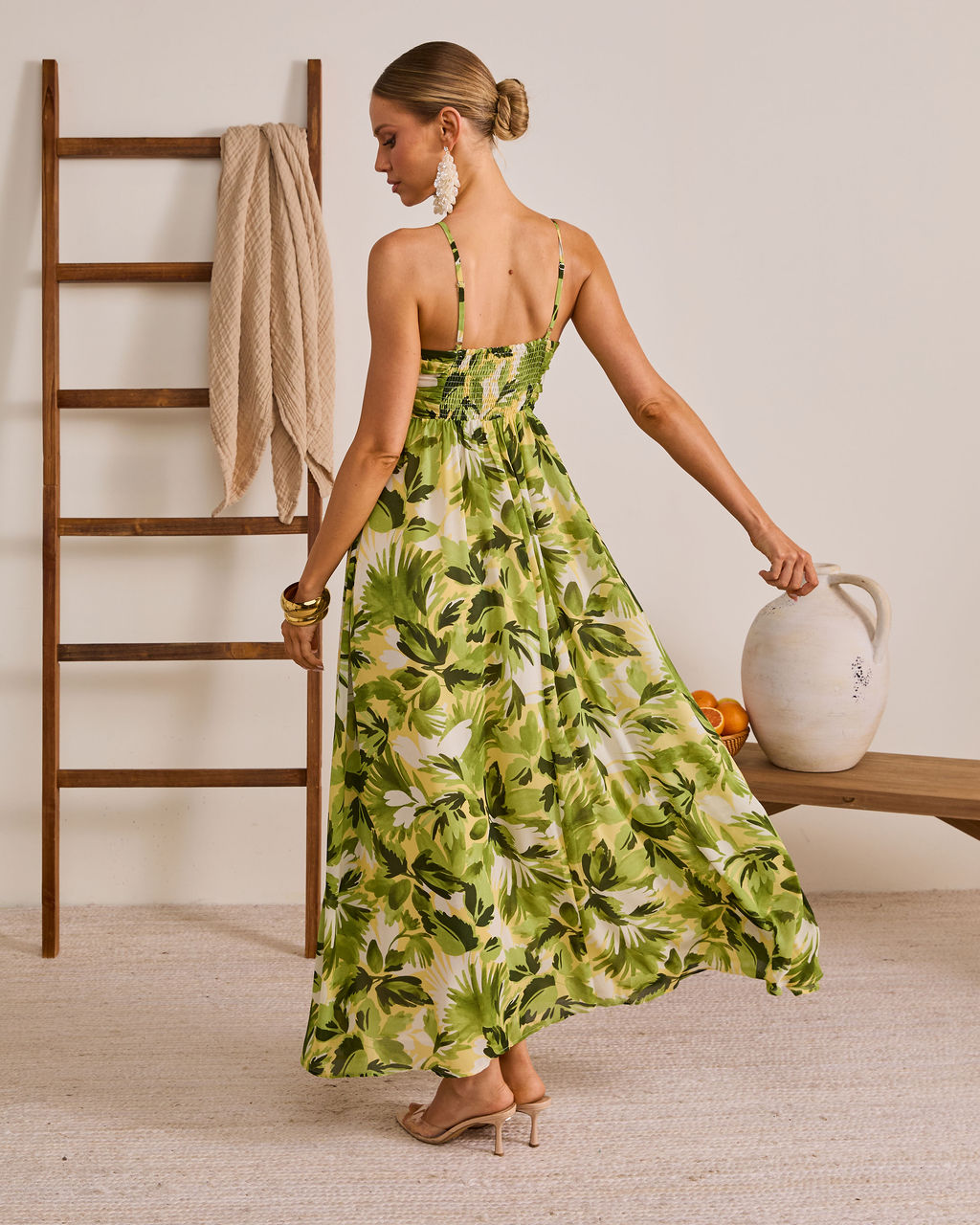 Palmline Coast Tropical Halter Maxi Dress