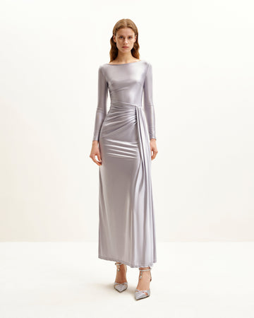 Amara Metallic Ruched Dress - Silver