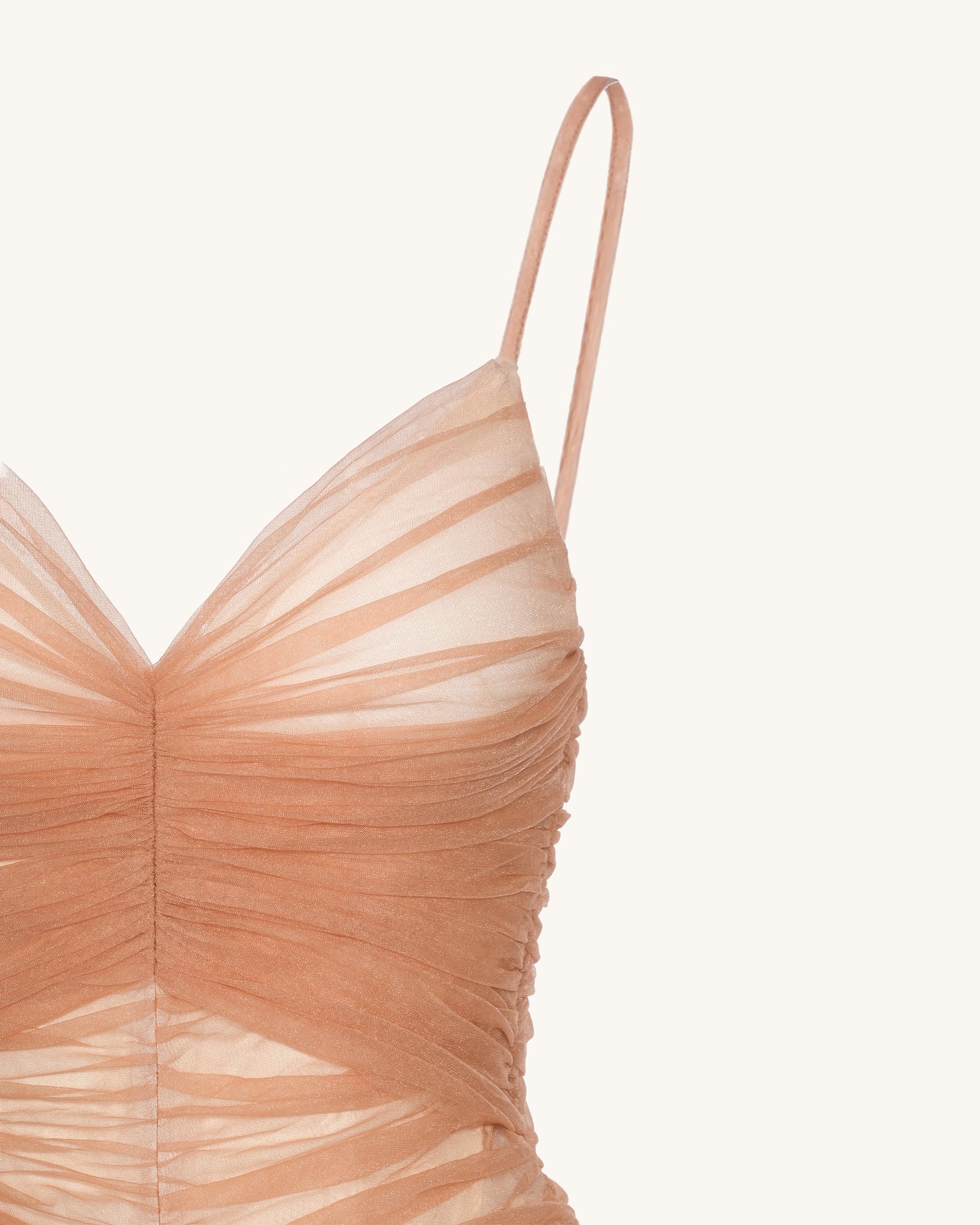 Piper Draped Mesh Evening Gown - Cinnamon