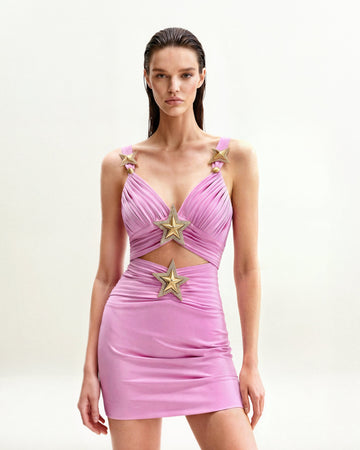 Mini Dress with Star Details - Pink