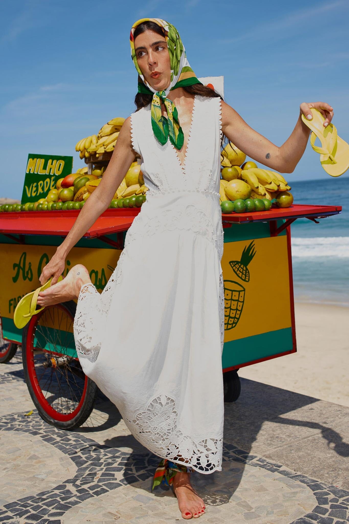 Off-White Richelieu V Neck Sleeveless Midi Dress