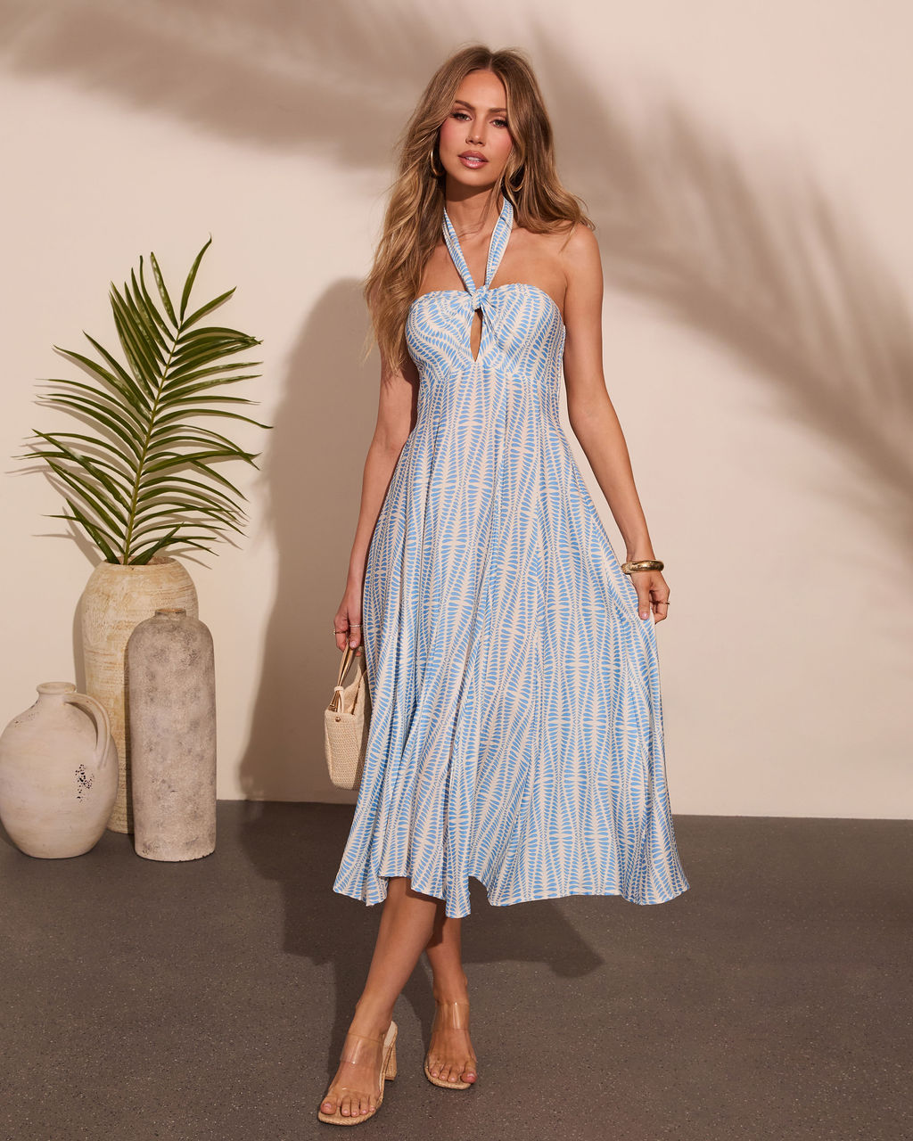 Ocean Mosaic Abstract Halter Neck Maxi Dress