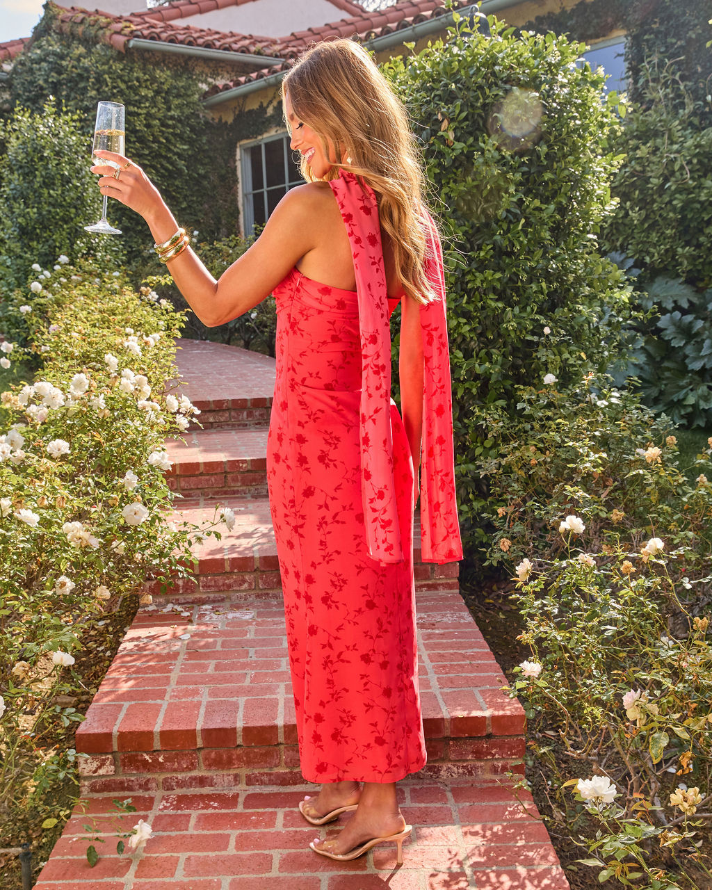 Sweet Story Floral Neck Scarf Maxi Dress
