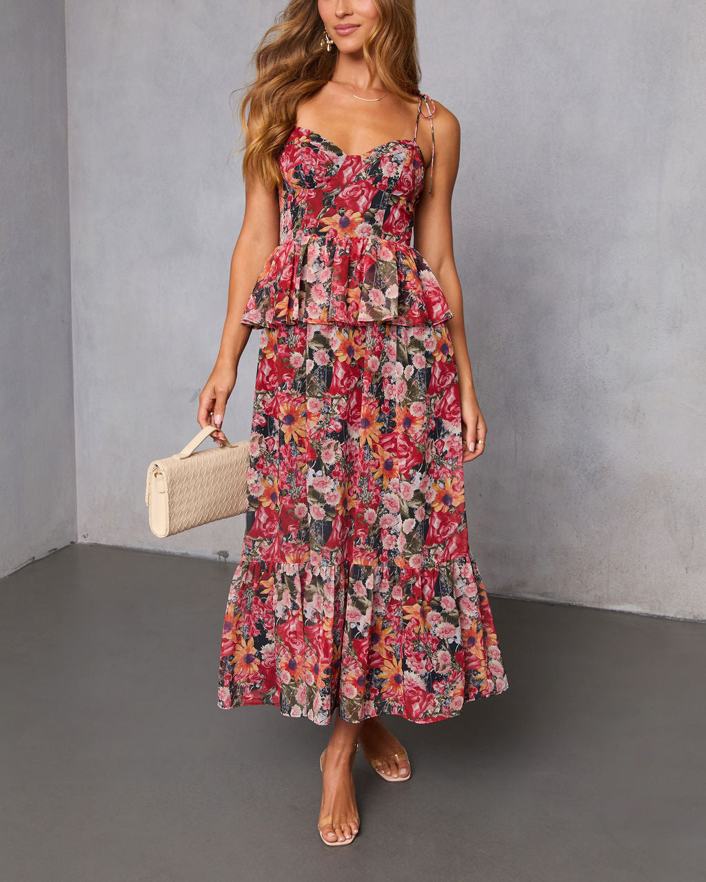 Canyon Sunset Peplum Organza Maxi Dress