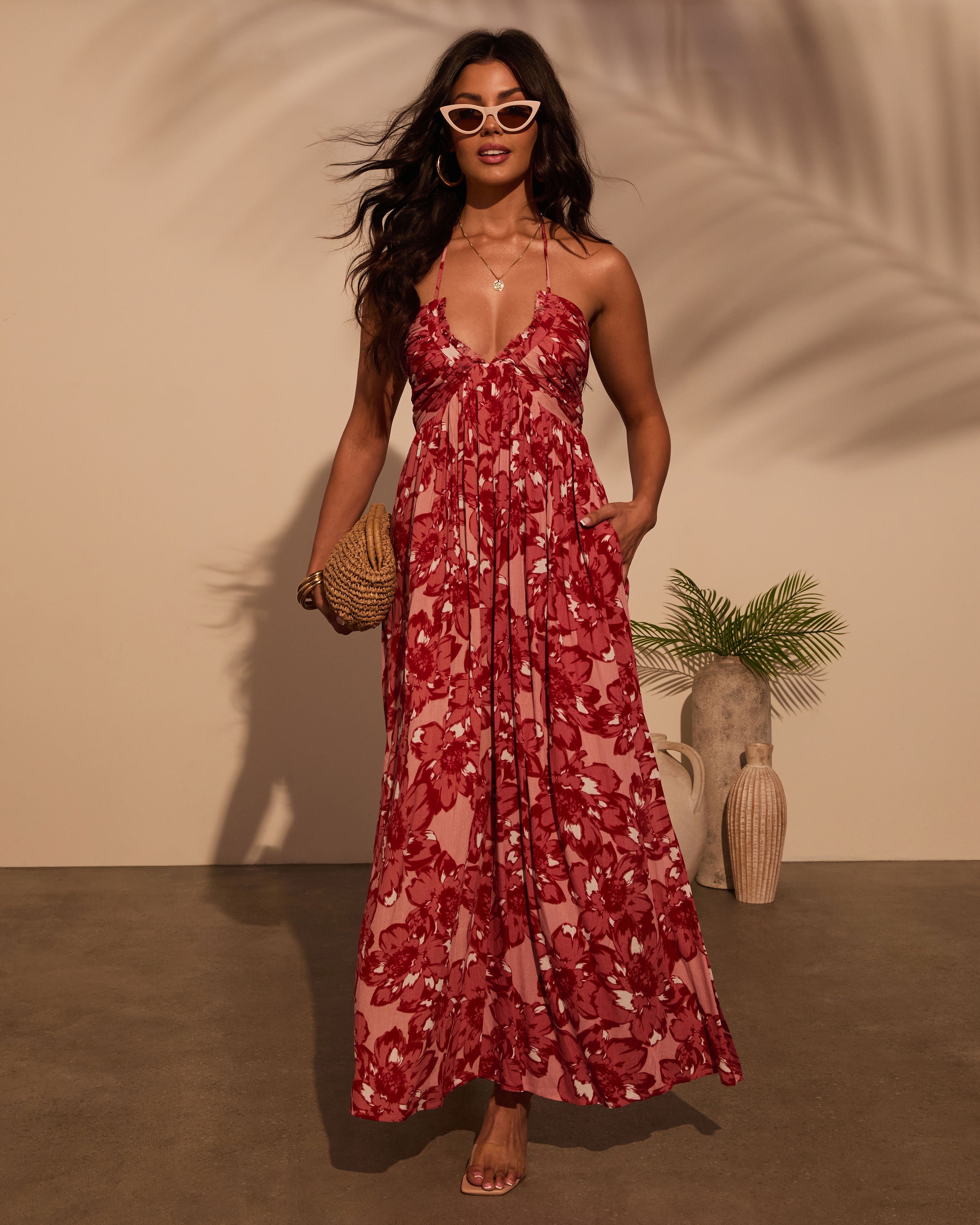 Honolulu Halter Tropical Print Maxi Dress