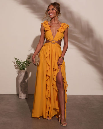 Carlita Ruffle Cutout Maxi Dress