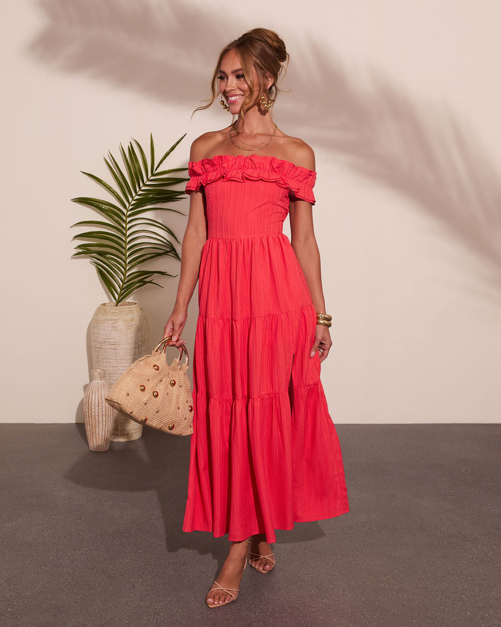 Sol Haze Ruffle Off The Shoulder Maxi Dress