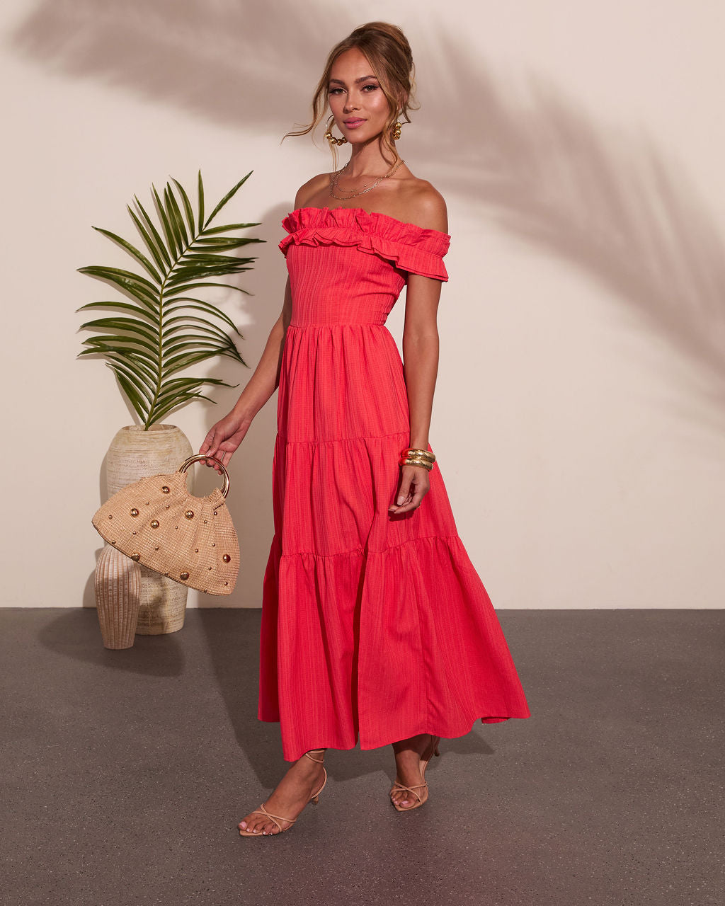 Sol Haze Ruffle Off The Shoulder Maxi Dress