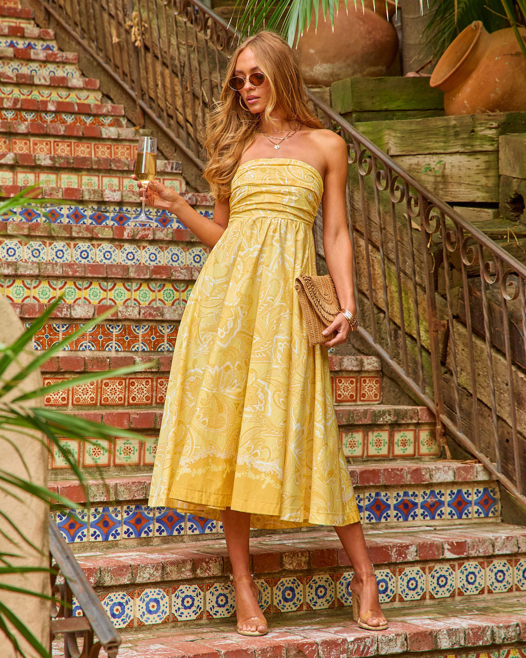 Honey Romance Cotton Strapless Paisley Print Maxi Dress