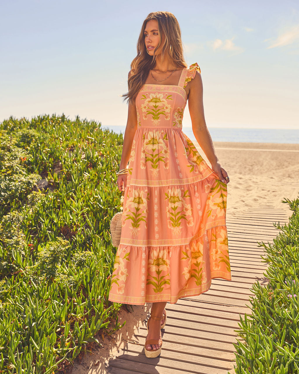 Tropical Reverie Tiered Floral Maxi Dress