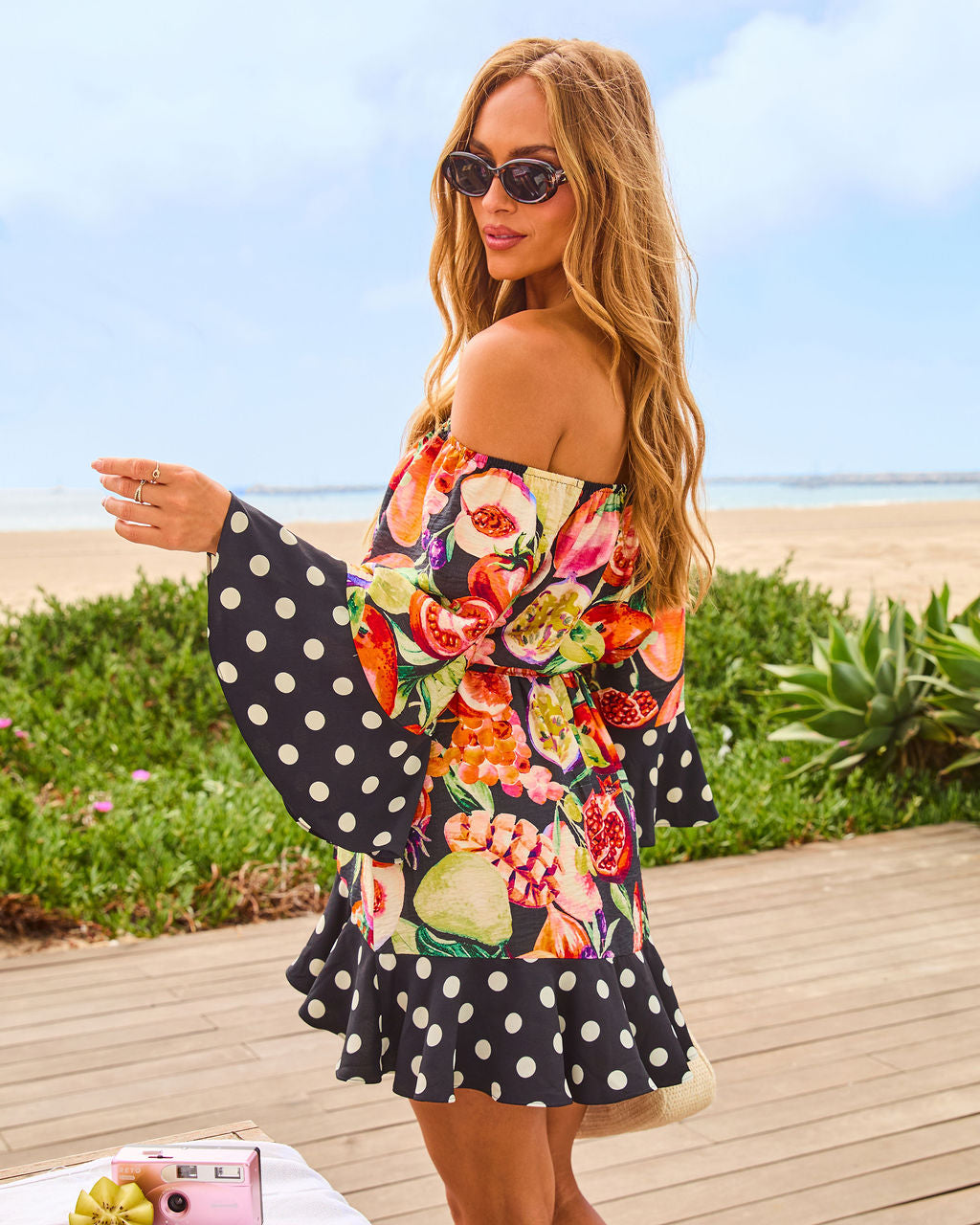 Citrus Coast Novelty Polka Dot Wrap Tie Mini Dress