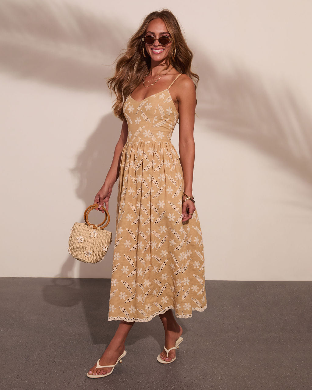 Soft Sands Floral Eyelet Fit and Flare Maxi Dress
