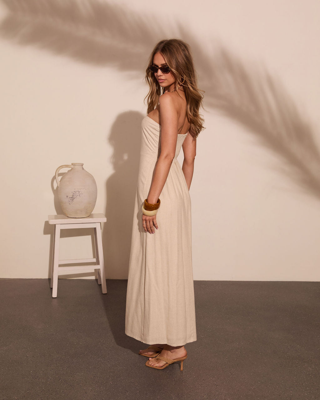 Quiet Coast Strapless Linen Blend Maxi Dress