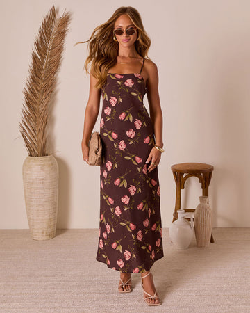 Picking Petals Satin Floral Maxi Dress