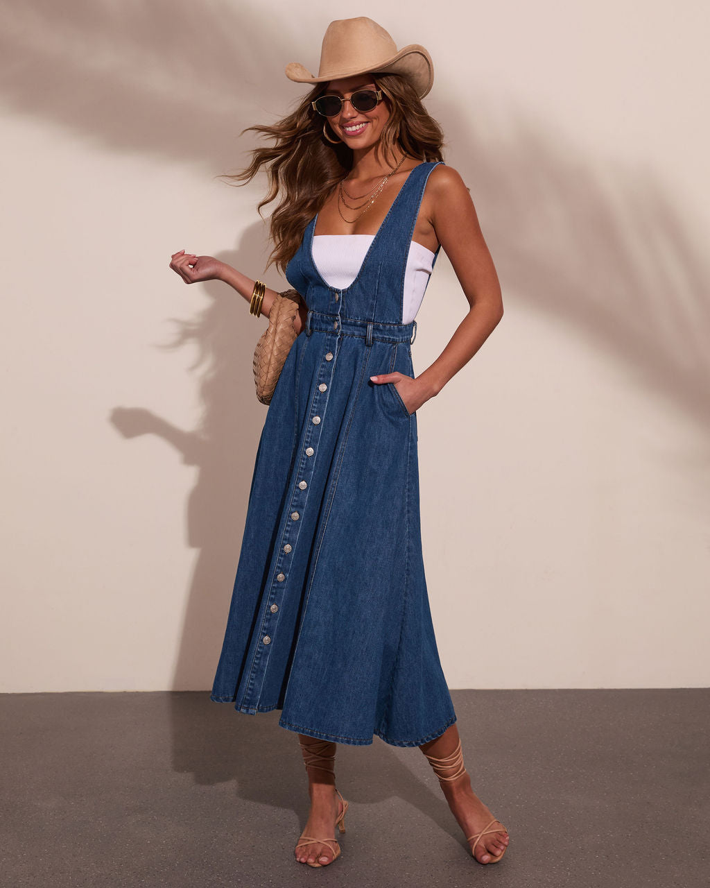 Western Indigo Denim Overall Maxi Dress