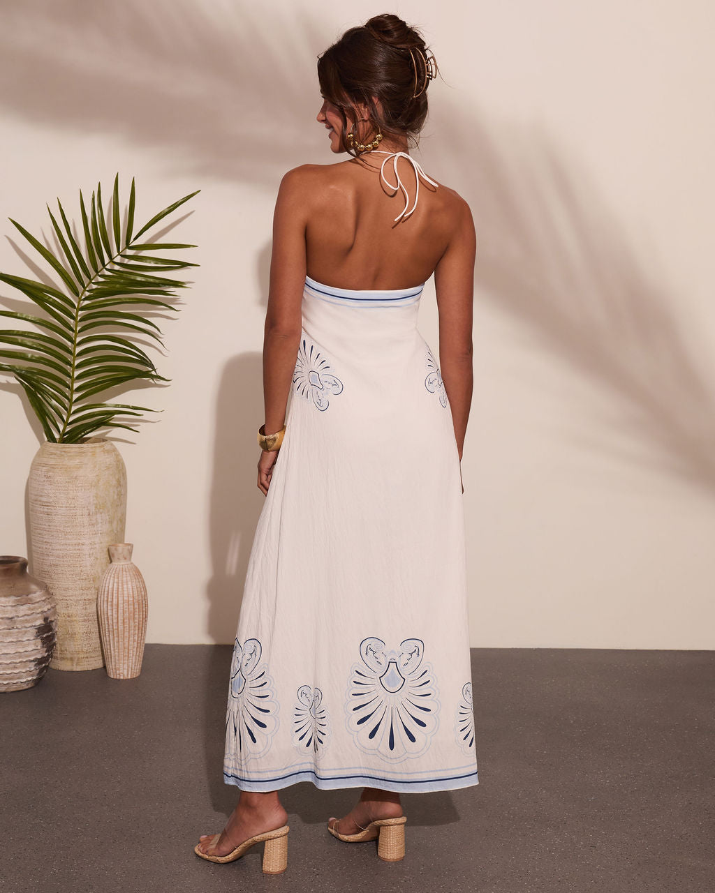 Kirby Abstract Shell Print Halter Neck Maxi Dress