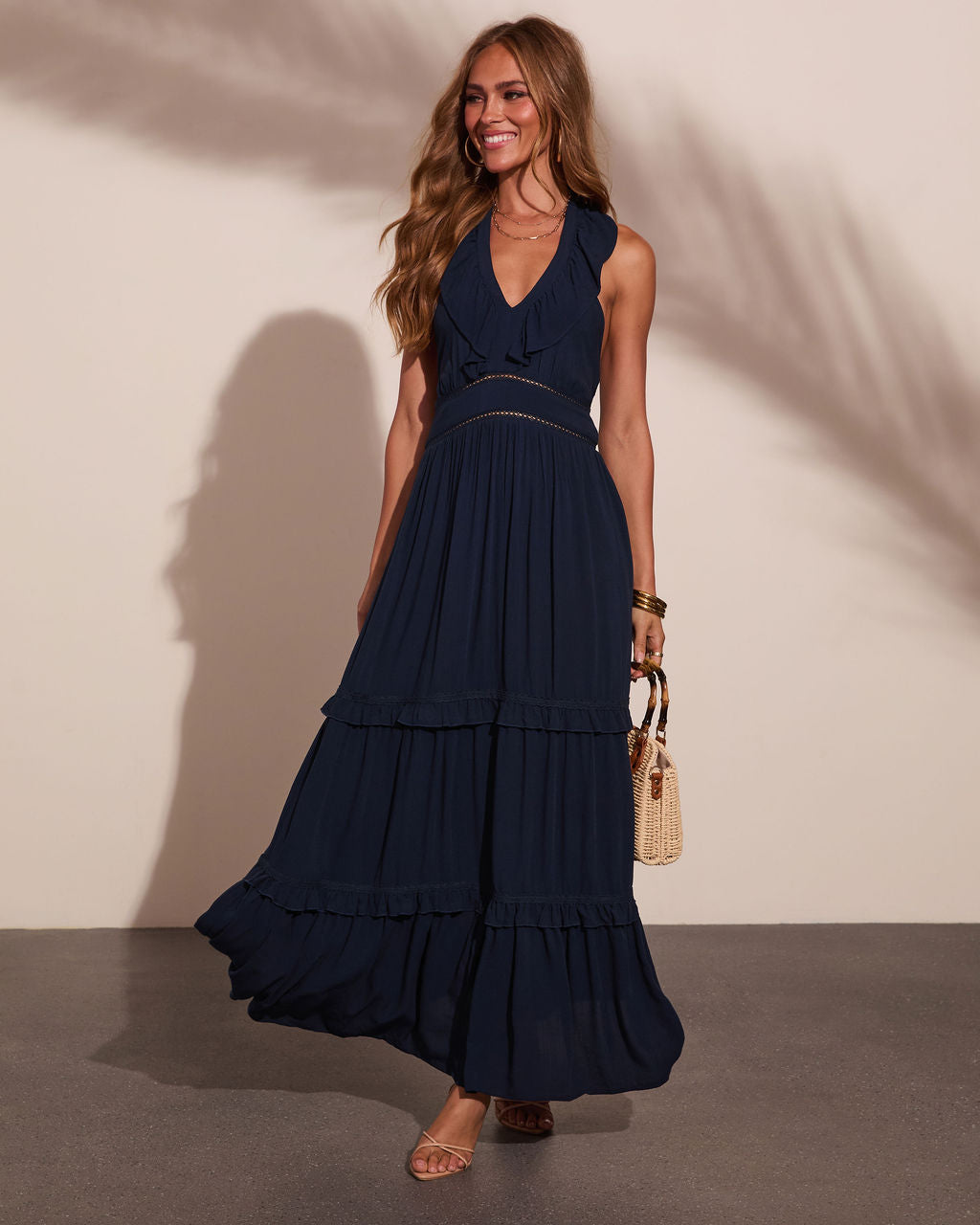 Daily Chic Halter Neck Tiered Ruffle Maxi Dress