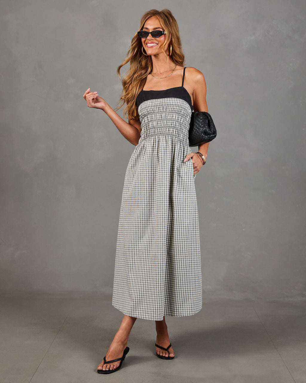 Merinah Gingham Print Midi Dress