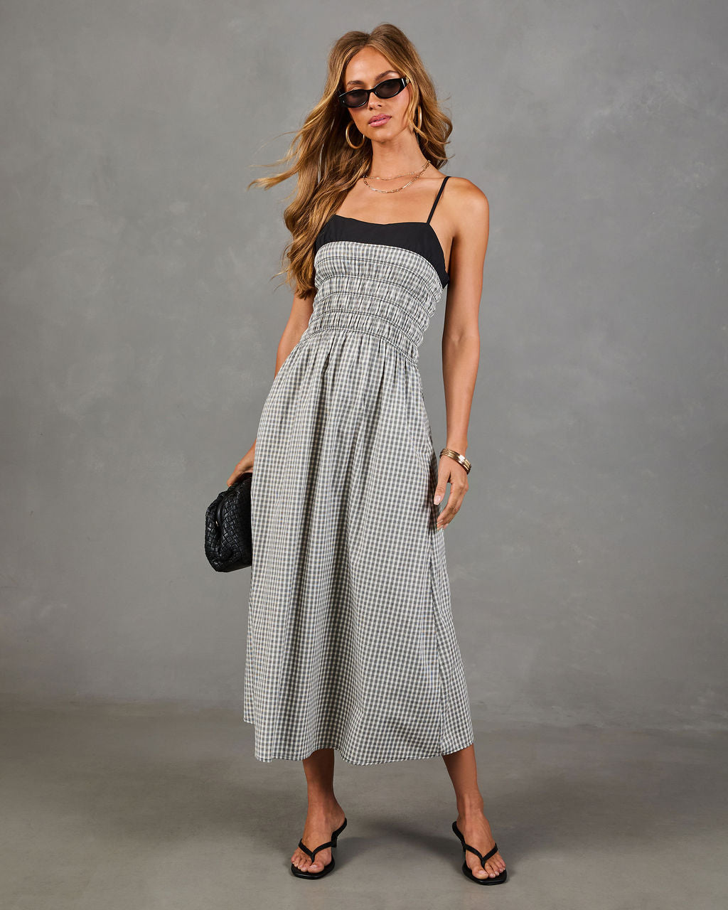Merinah Gingham Print Midi Dress