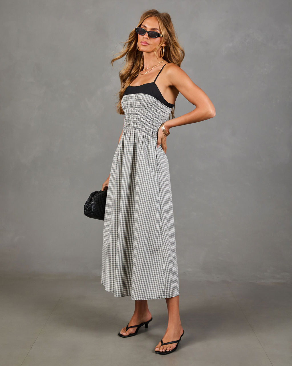 Merinah Gingham Print Midi Dress