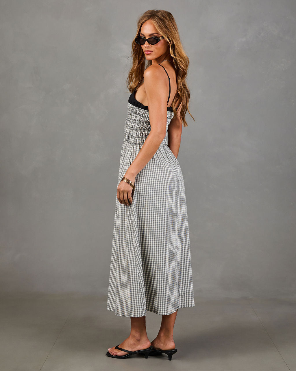 Merinah Gingham Print Midi Dress
