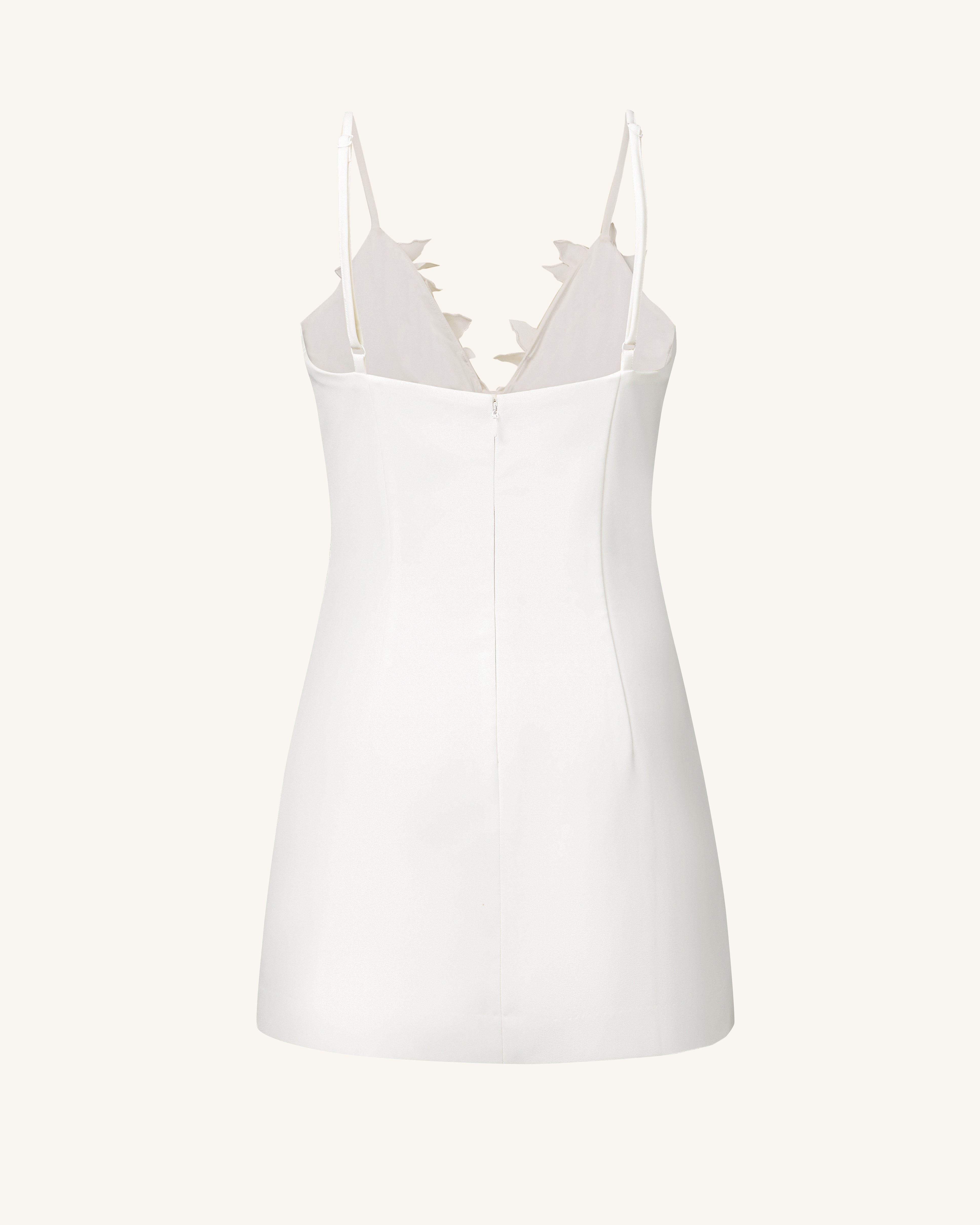 Yuliya White Floral Embellishment V-neckline Mini Dress - White