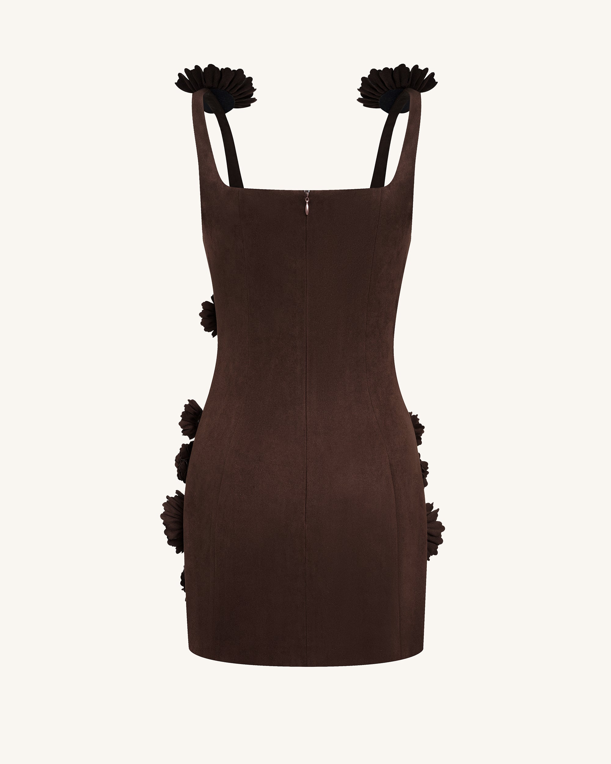 Elaina Rosette Applique Mini Dress - Chocolate Brown