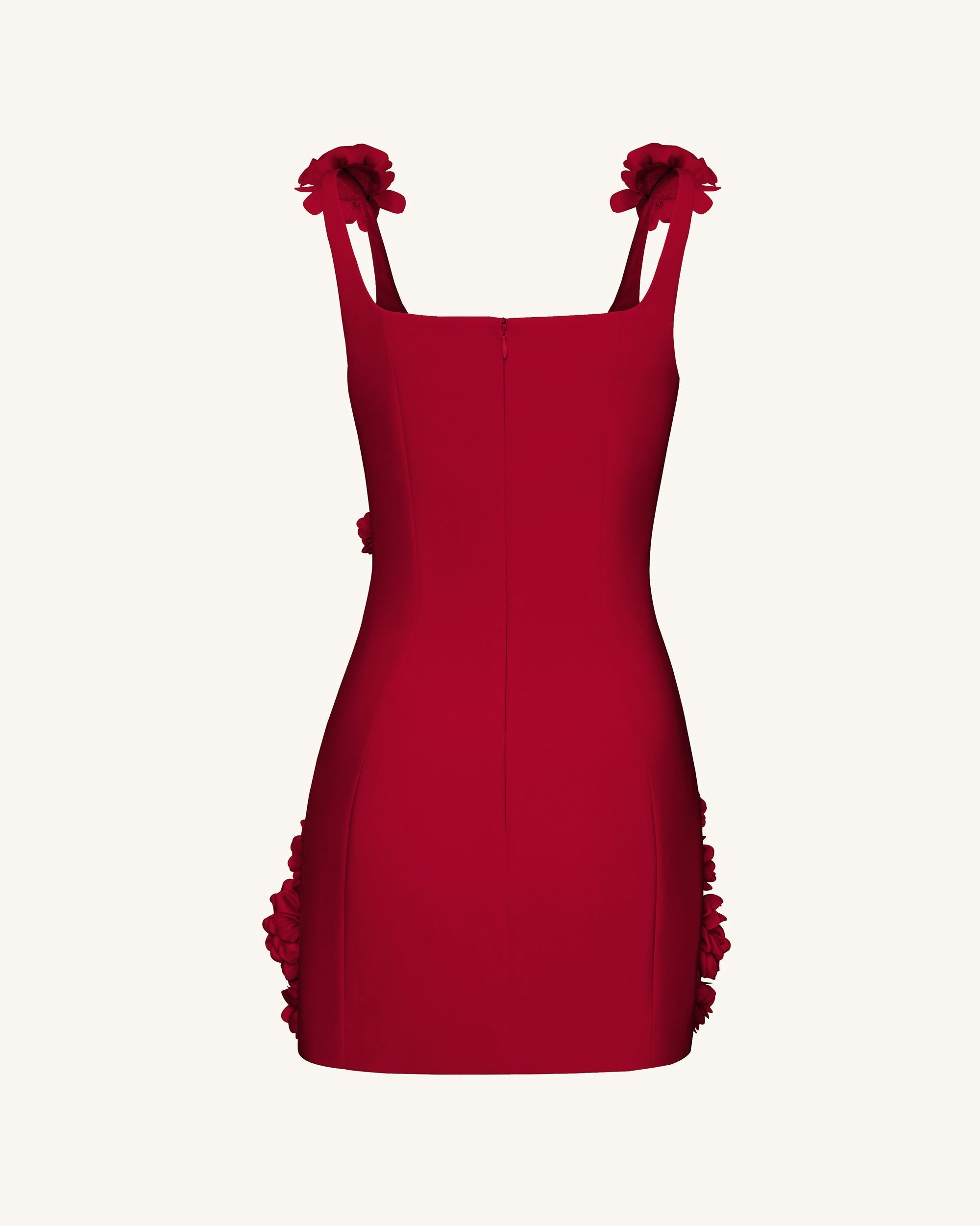 Elaina Rosette Applique Mini Dress - Red