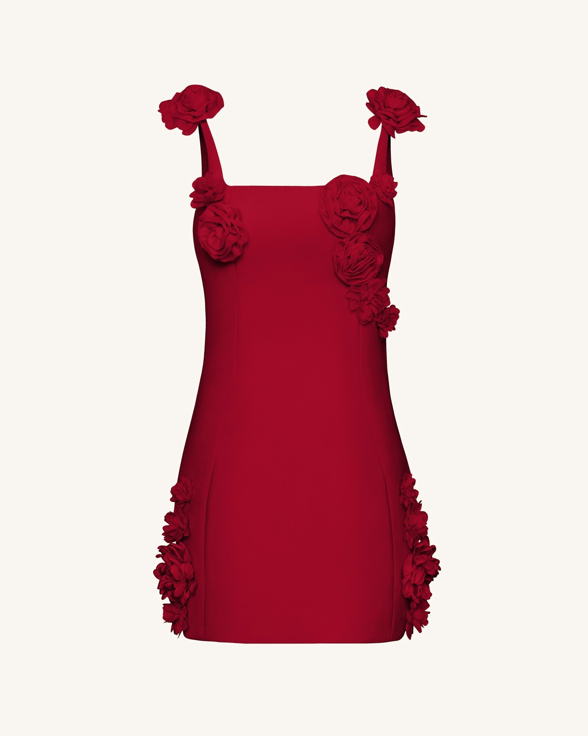 Elaina Rosette Applique Mini Dress - Red