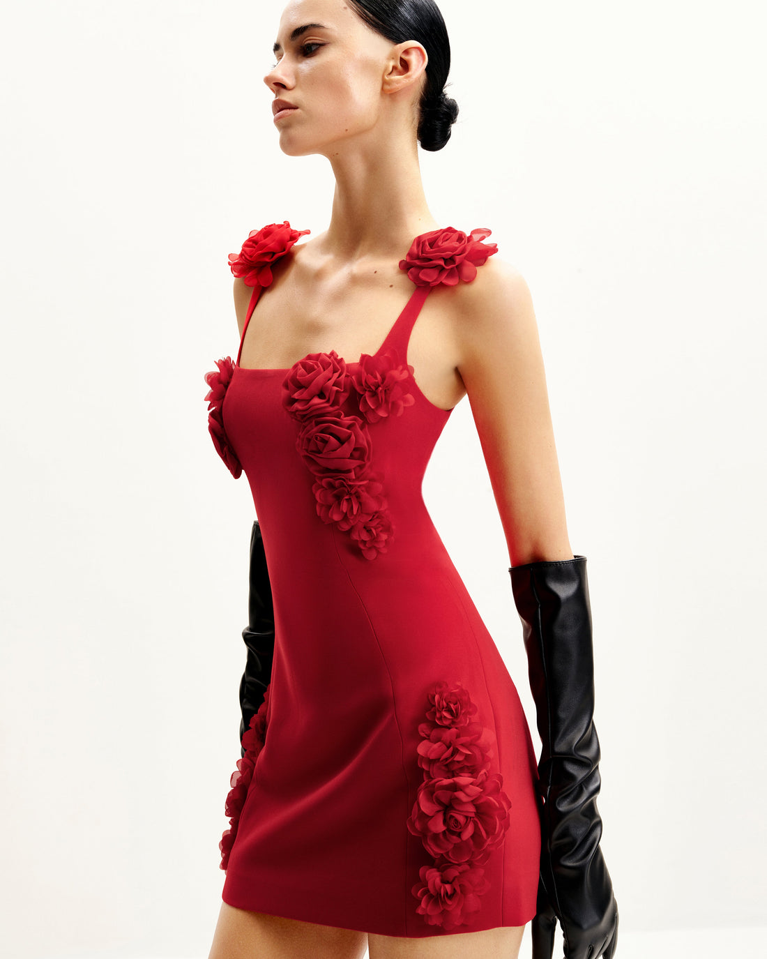 Elaina Rosette Applique Mini Dress - Red