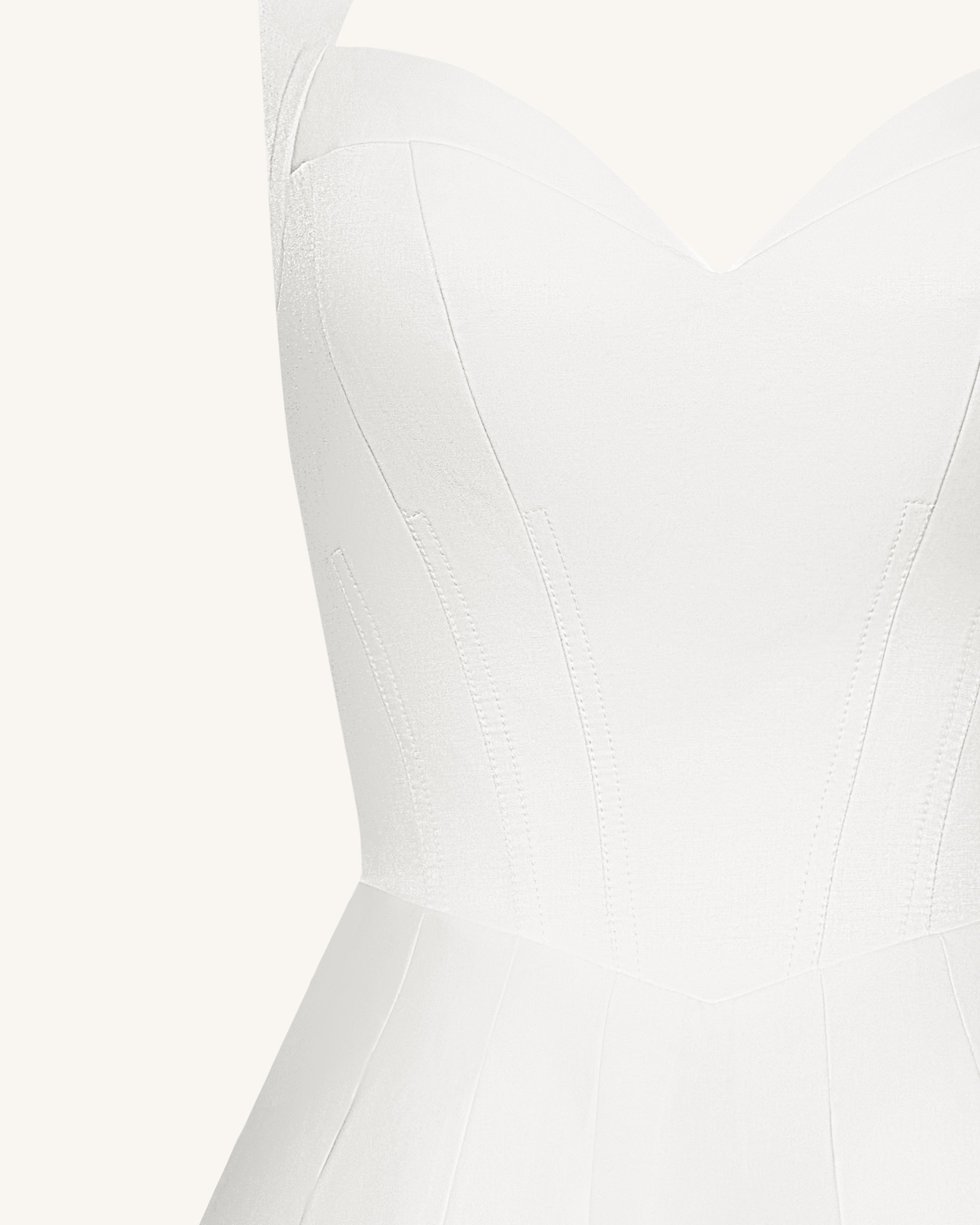 Pleated Bustier Halter Mini Dress - White