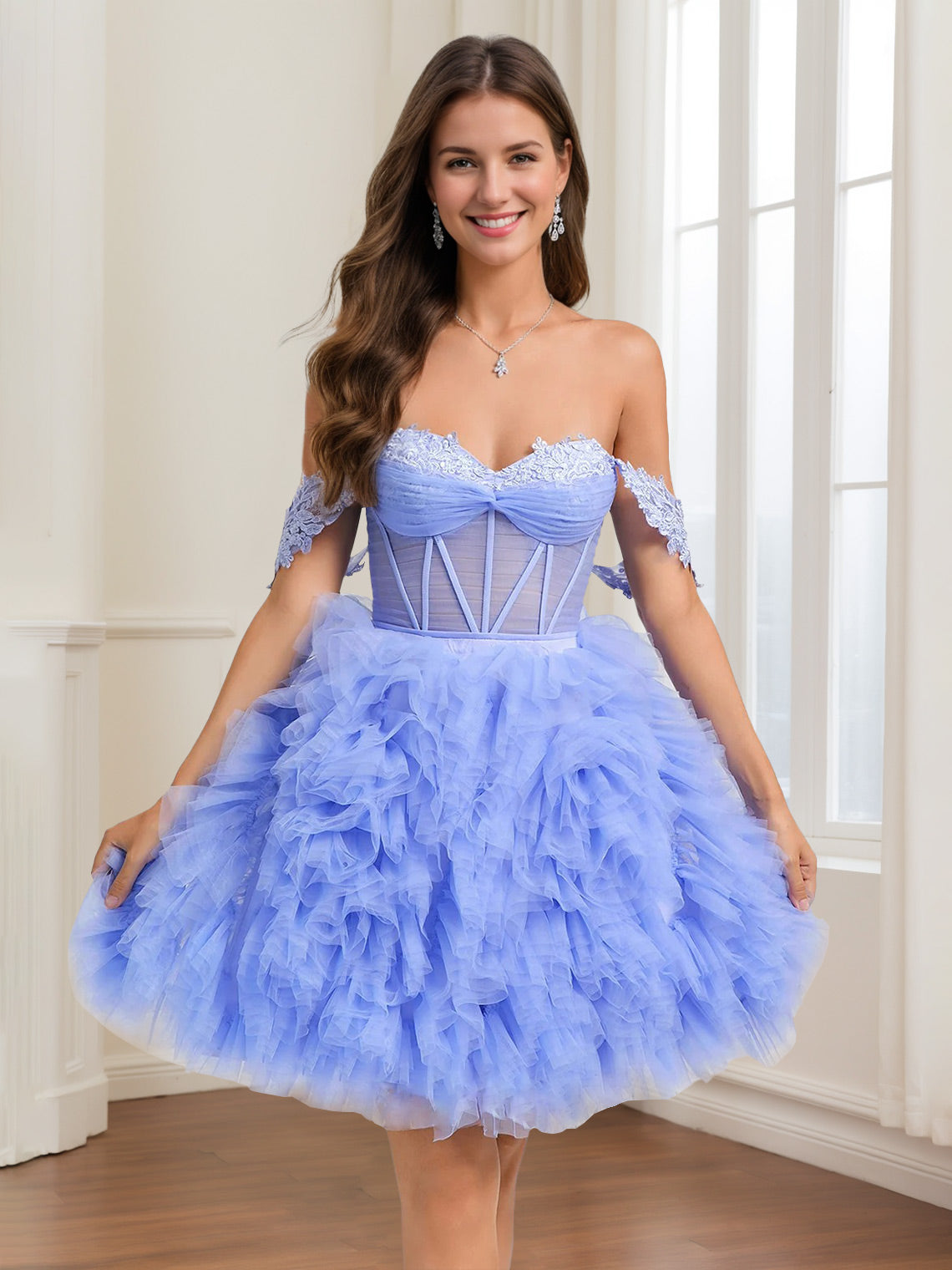 A-Line/Princess Sweetheart Ruched Short/Mini Homecoming Dresses with Lace Appliques & Lace-Up
