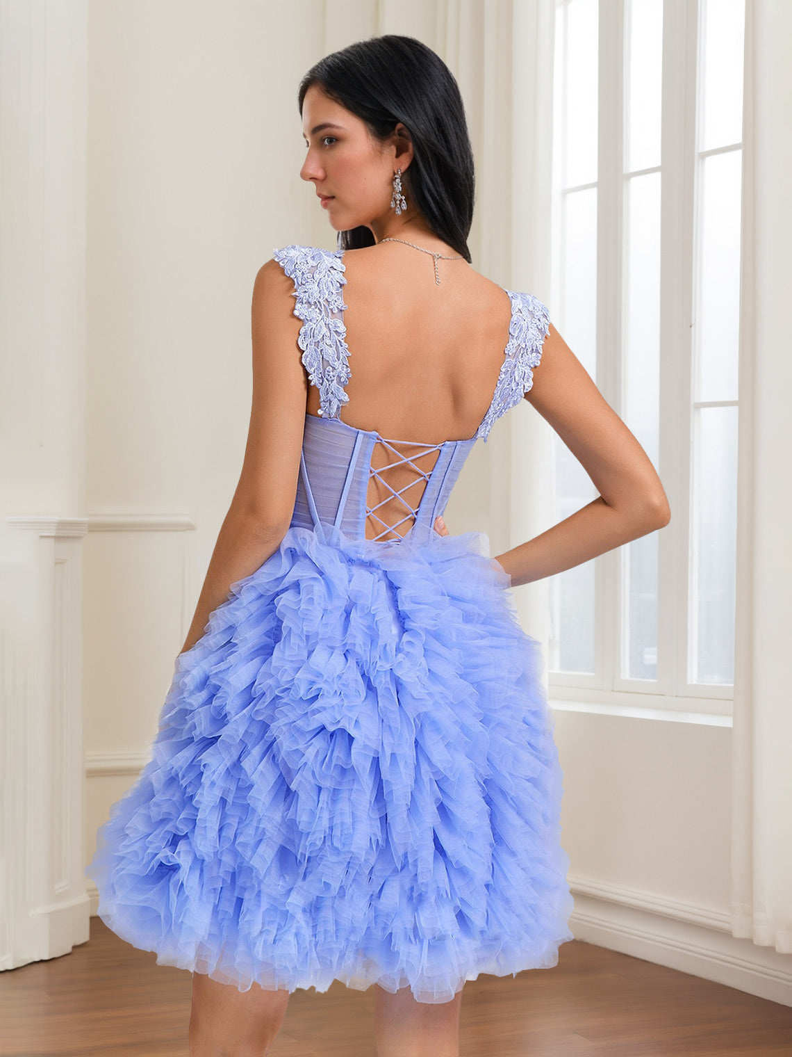 A-Line/Princess Sweetheart Ruched Short/Mini Homecoming Dresses with Lace Appliques & Lace-Up