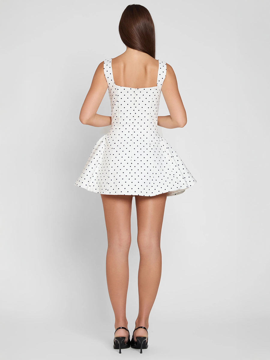 A-Line/Princess Homecoming Dresses Short Prom Dresses Square Neck Sleeveless Short/Mini Satin Dresses With Polka Dot