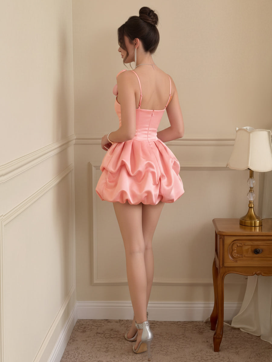 A-Line/Princess Homecoming Dresses Satin Square Neck Sleeveless Short/Mini Dresses With 3D Flowers/Back Zipper