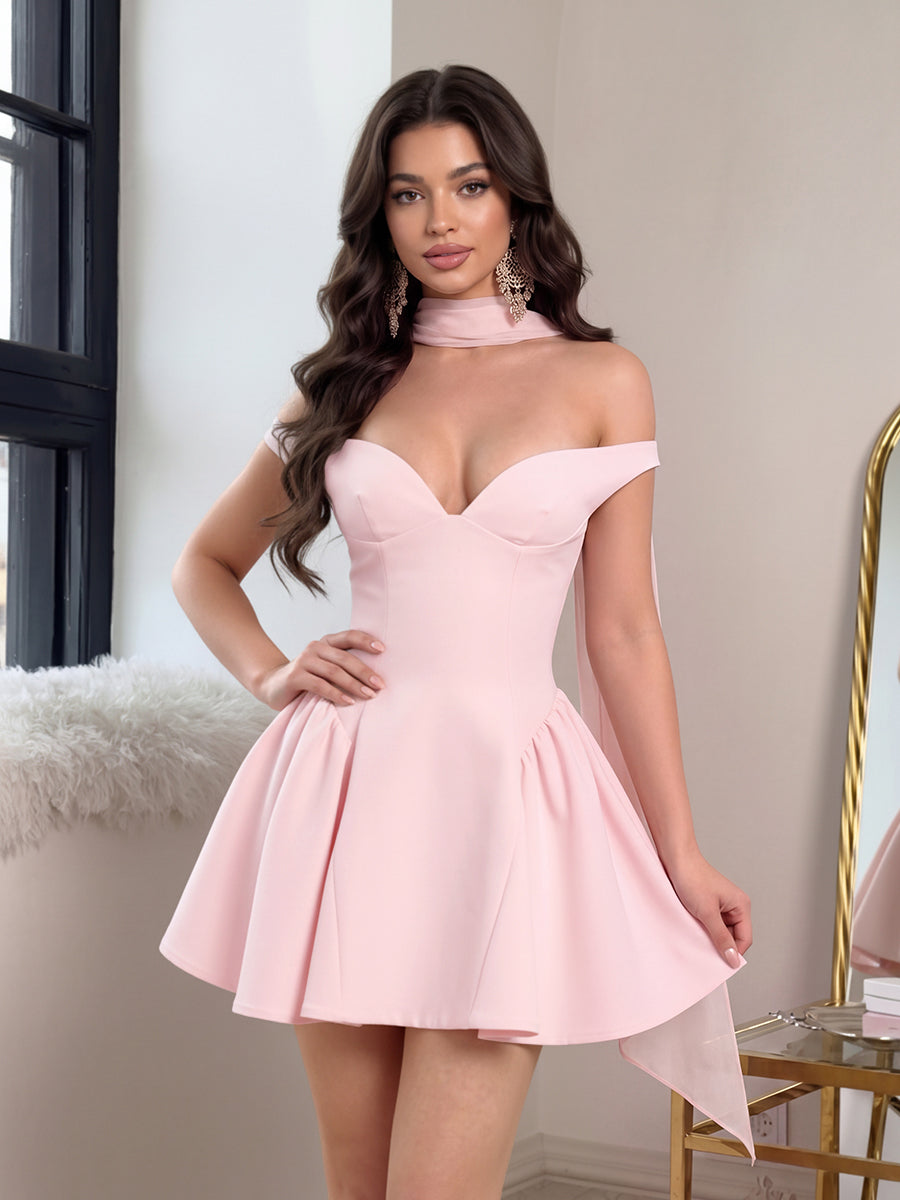 A-Line/Princess Homecoming Dresses Off-the-Shoulder Sleeveless Short/Mini Dresses Spandex Dresses With Pleats/Back Zipper