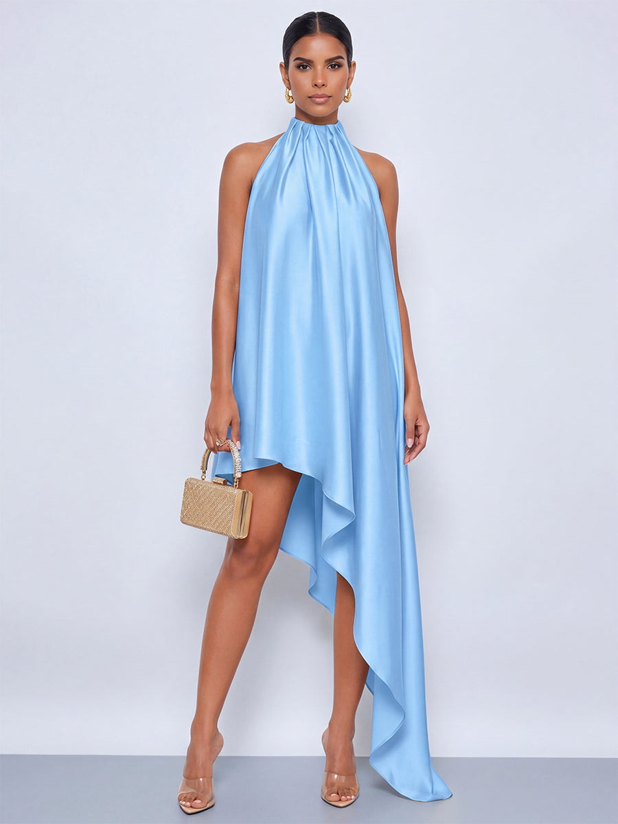 A-Line/Princess Homecoming Dresses Satin Halter Sleeveless Short/Mini Party Dresses  Dresses With Pleats/Back Zipper