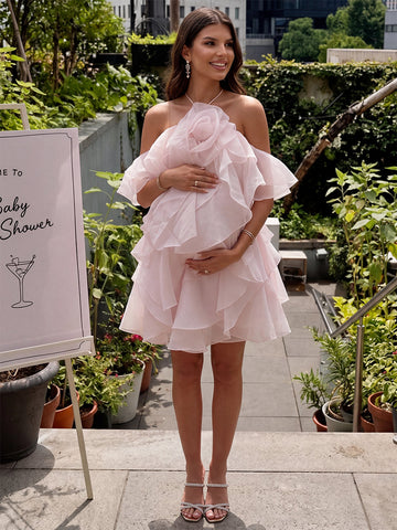 A-Line/Princess Homecoming Dresses Chiffon Maternity Dresses Halter Sleeveless Short/Mini With Pleats/Back Criss Cross Straps