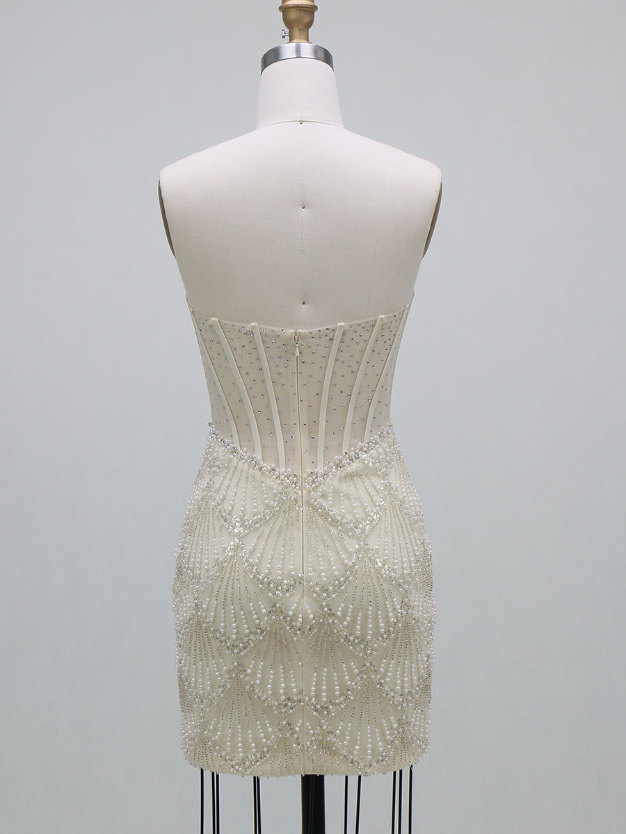 Sheath/Column Homecoming Dresses Corset Strapless Sleeveless Short/Mini Sequin Dresses With Beads/Back Zipper