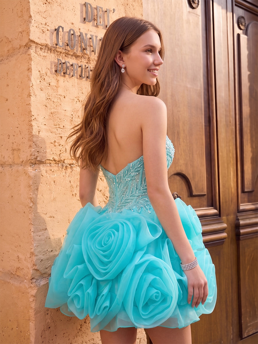 A-Line/Princess Homecoming Dresses Corset Sweetheart Sleeveless Short/Mini Organza Dresses With Sequin/Back Zipper