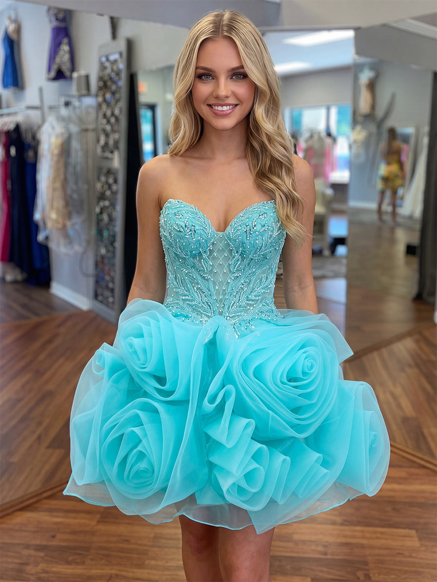 A-Line/Princess Homecoming Dresses Corset Sweetheart Sleeveless Short/Mini Organza Dresses With Sequin/Back Zipper