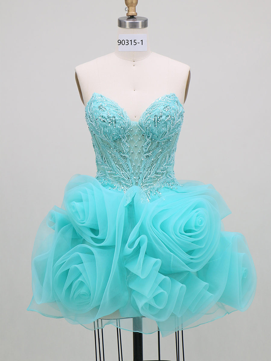 A-Line/Princess Homecoming Dresses Corset Sweetheart Sleeveless Short/Mini Organza Dresses With Sequin/Back Zipper