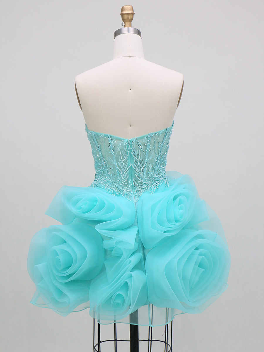 A-Line/Princess Homecoming Dresses Corset Sweetheart Sleeveless Short/Mini Organza Dresses With Sequin/Back Zipper