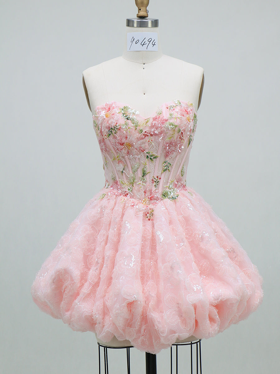 A-Line/Princess Homecoming Dresses Corset Sweetheart Sleeveless Short/Mini Sequin Dresses With Sequin Floral Appliques/Back Lace-Up