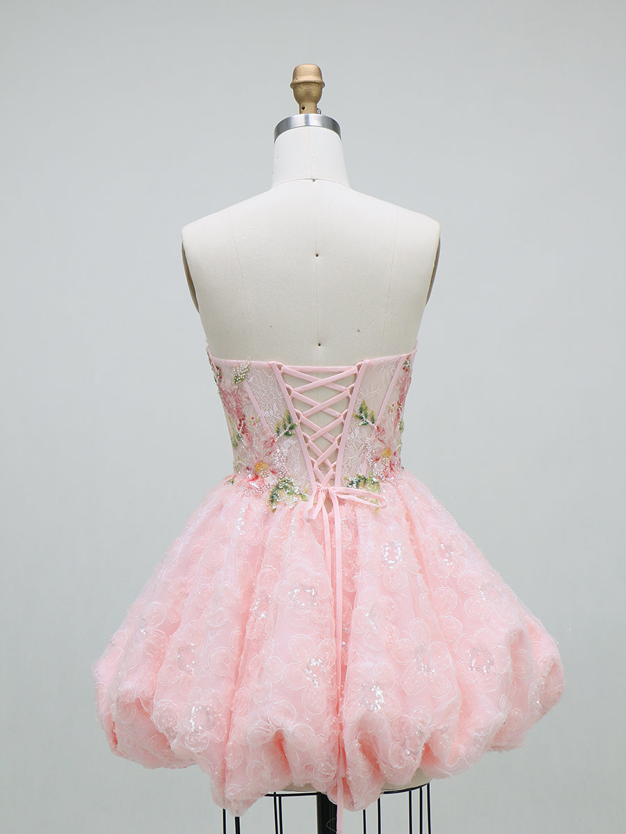 A-Line/Princess Homecoming Dresses Corset Sweetheart Sleeveless Short/Mini Sequin Dresses With Sequin Floral Appliques/Back Lace-Up
