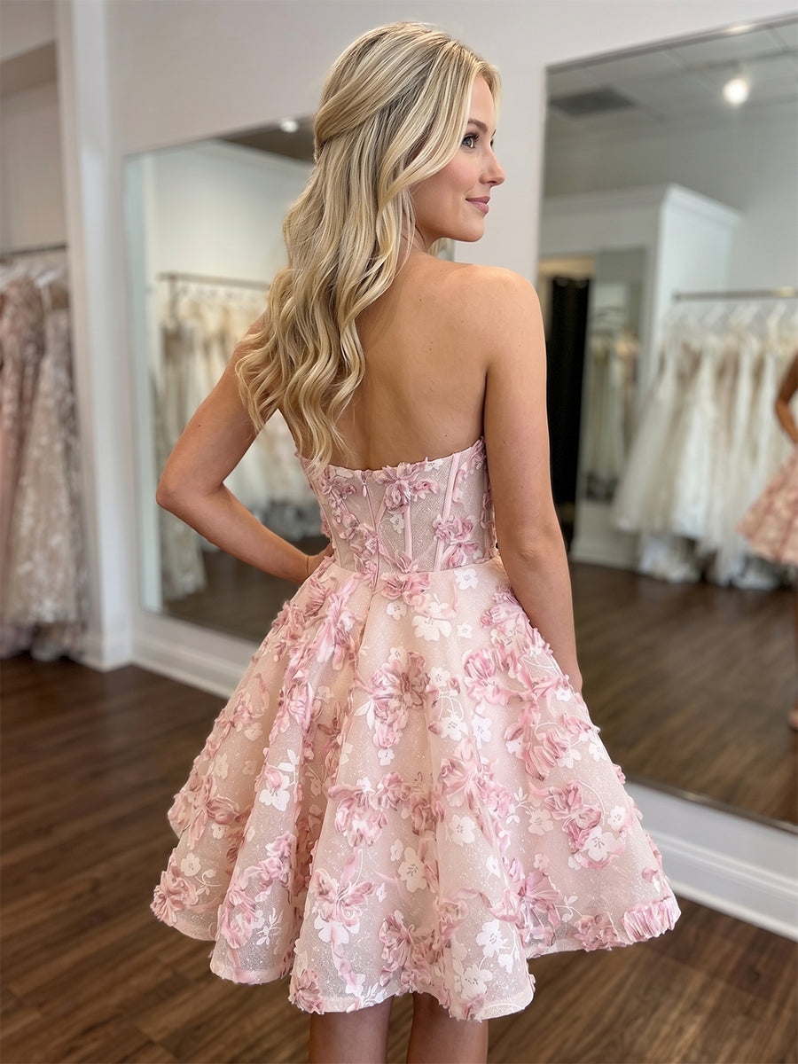 A-Line/Princess Homecoming Dresses Corset Sweetheart Sleeveless Short/Mini Tulle Dresses With 3D Flowers/Back Zipper
