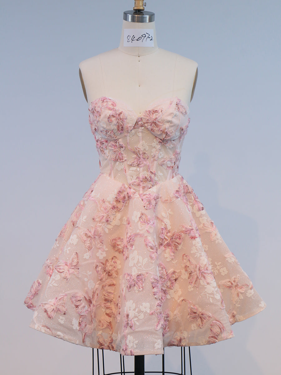 A-Line/Princess Homecoming Dresses Corset Sweetheart Sleeveless Short/Mini Tulle Dresses With 3D Flowers/Back Zipper