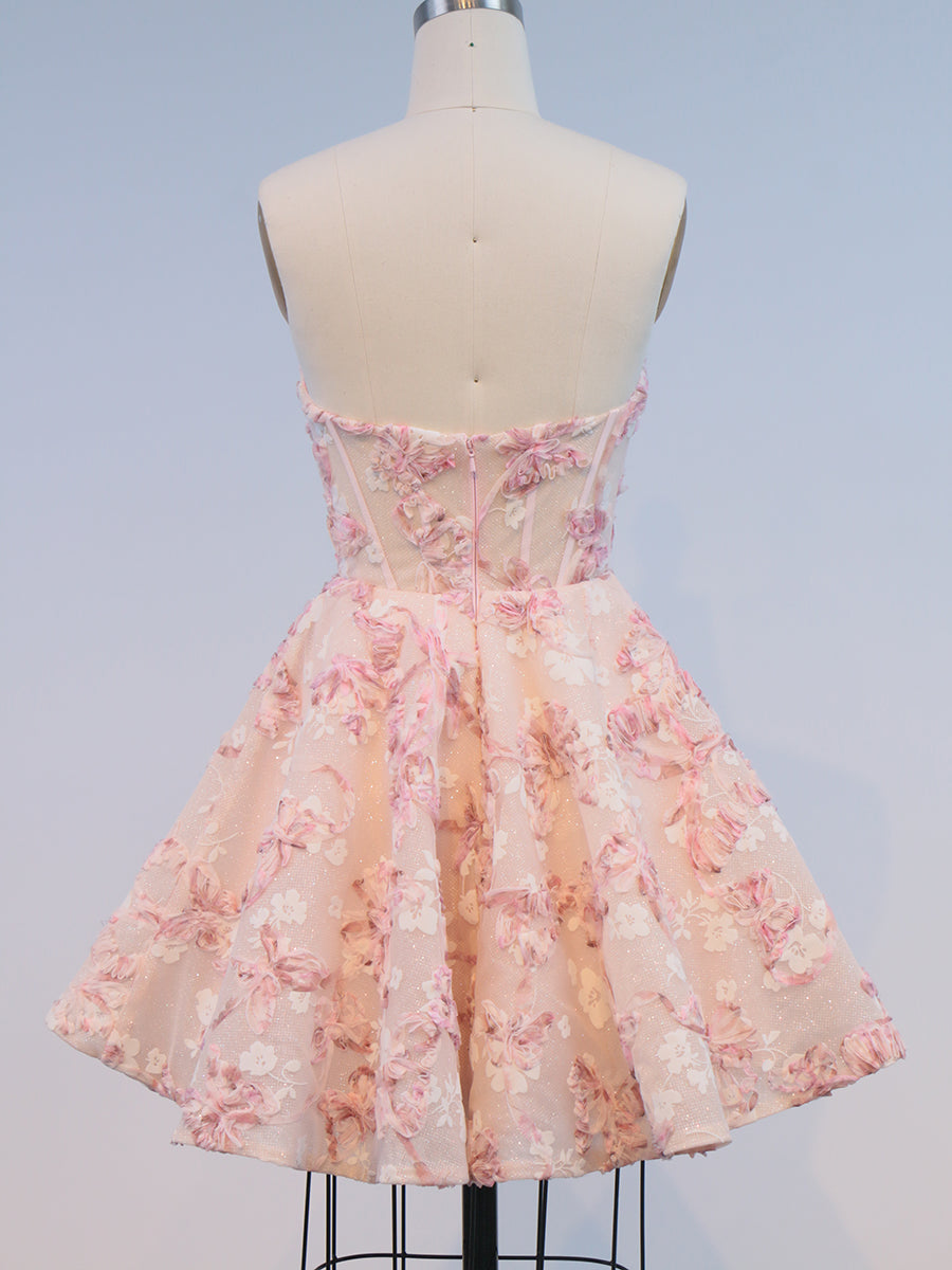 A-Line/Princess Homecoming Dresses Corset Sweetheart Sleeveless Short/Mini Tulle Dresses With 3D Flowers/Back Zipper