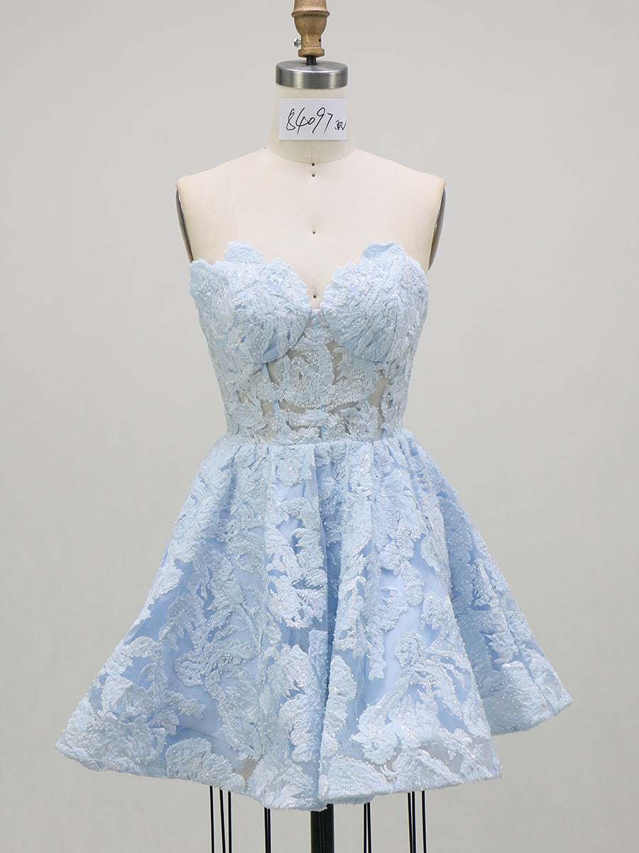 A-Line/Princess Homecoming Dresses Corset Sweetheart Sleeveless Short/Mini Tulle Dresses With Floral Appliques/Back Zipper