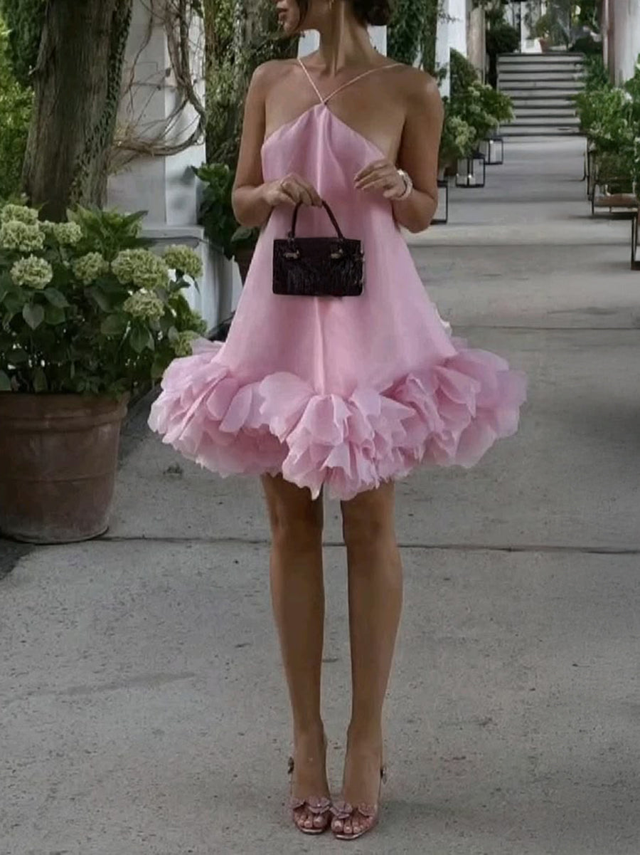 A-Line/Princess Homecoming Dresses Tulle Halter Sleeveless Short/Mini Party Dresses With Pleats/Back Zipper